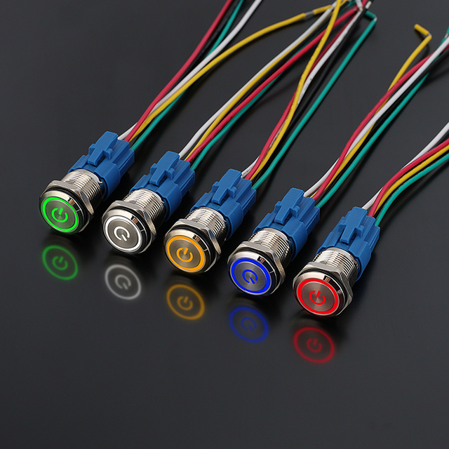Power Button Switch M16 Metal Waterproof Push Switches with  Socket 12V Light  on off Button
