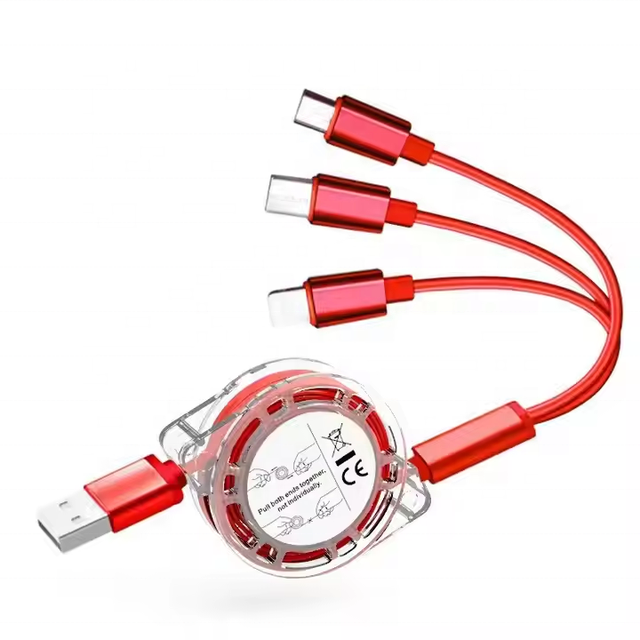 Multiple 3 In1 Retractable Mobile Phone Cable Micro Type C USB Extension Charging Cable Custom Logo