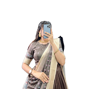 ผ้าไหม dola และ kalamkari พิมพ์ lehenga choli กับเสื้อผ้าอินเดียและปากีสถาน - Product Image 1