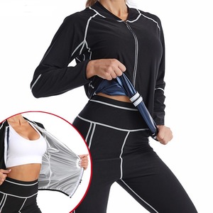 Conjunto Deportivo de Yoga Negro para Mujer con Costuras Blancas, Top de Manga Larga con Cierre Completo y Leggings para Fitness, Moldeador Corporal y Absorbente de Sudor - Product Image 2