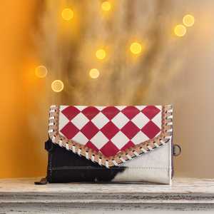 Nueva Cartera de Cuero Genuino 100% con Diseño de Diamantes en Blanco y Negro, Bloqueo RFID, Cierre Largo a Presión para Mujer - Product Image 4