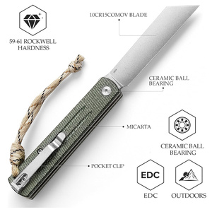 Coltello EDC Giapponese Higonokami con Lama in Acciaio 10Cr15CoMoV, Manico in Micarta, Chiusura a Bottone e Cuscinetto in Ceramica - Ordine Minimo per Vendita all'Ingrosso - Product Image 3