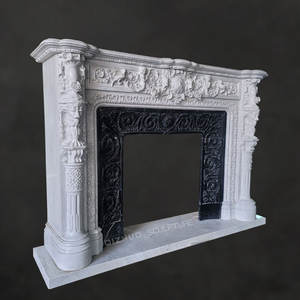 Maison italienne de Carrare utilisée décoration sculptée à la main moderne chérubin ange <span class=keywords><strong>cheminée</strong></span> en <span class=keywords><strong>marbre</strong></span> <span class=keywords><strong>blanc</strong></span> Surround - Product Image 2