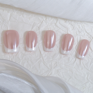 Auroral francés hecho a mano acrílico cubierta completa uñas a presión venta al por mayor uñas postizas desnudas reutilizables para uso en salón de dedos - Product Image 6