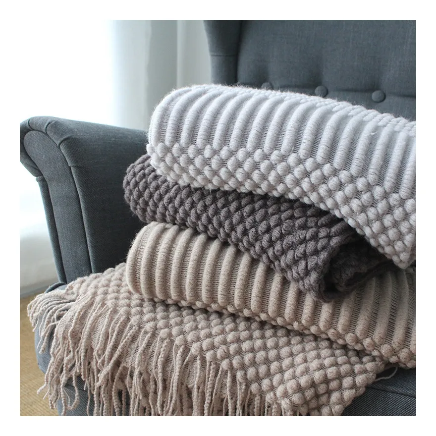 Couverture en laine tricotée pour lits avec pampilles, couverture Manta épaisse en tricot épais, Plaid de canapé, décoration de noël pour la maison