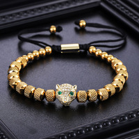Ensemble de bracelets pour homme en acier inoxydable plaqué or, style punk, tête de léopard, zircon, bijoux de luxe pour anniversaire