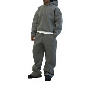 Custom Logo French Terry Jogger Set 100% Cotton 500 Gsm Baggy Boxy Fit <b>Zip</b> <b>up</b> Hoodie Set Screen Print Casual Sportswear for Men - Product Image 3