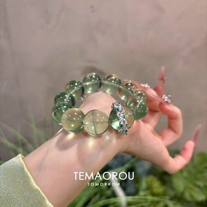 天然石ブレスレット ホワイトゴースト クォーツ 14mm玉 グリーンアメジスト クリア デュオアイス ヒーリング パワーストーン - Product Image 2