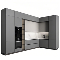 Classique bricolage modulaire armoire de cuisine ensemble en gros conception pratique PVC porte finition inoxydable MDF verre tiroir panier maison salle à manger