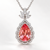 18K Gold Labor-Gezüchteter Padparadscha Saphir Anhänger Halskette Birnenförmiger Schliff Feiner Schmuck OEM ODM Großhandel