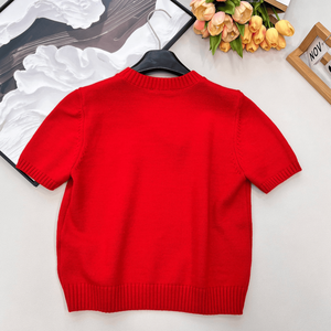 Women Solid Red Short Sleeve Knit Sweater Half <b>Mock</b> <b>Neck</b> Soft Casual Warm Daily Versatile Ribbed Hem Basic Pullover <b>Top</b> miu - Product Image 2