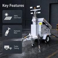Remorque d'éclairage solaire mobile, tour d'éclairage LED alimentée par l'énergie solaire avec mât télescopique pour l'éclairage de sécurité d'urgence sur site