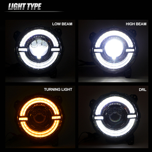 Phare 9 ''Hi/Lo Beam avec Halo Ring Blanc DRL Ambre Clignotants Led Voiture pour Jeep Wrangler JL - Product Image 2