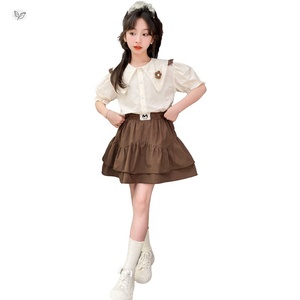 Vêtements d'été pour grandes filles, chemise à manches bouffantes, jupe courte à double couche, tenue pour adolescentes - Product Image 5