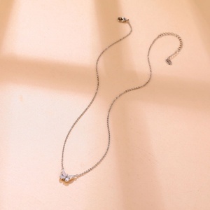 2021 New Simple Jewelry White Shell Opal Crystal butterfly <b>Necklace</b> Pendant - Product Image 2