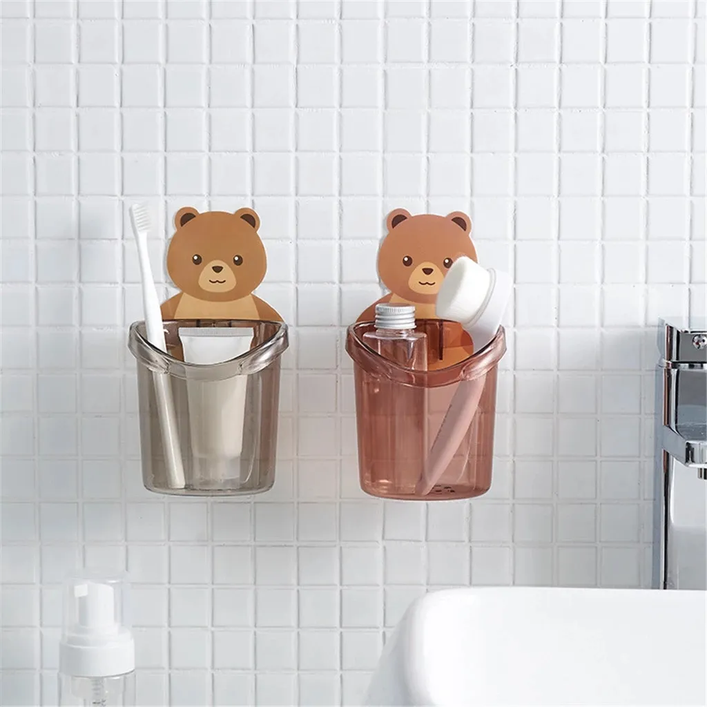 bathroom toothbrush holder cup set Bear wall hang mouthwash Organizer mouthwash