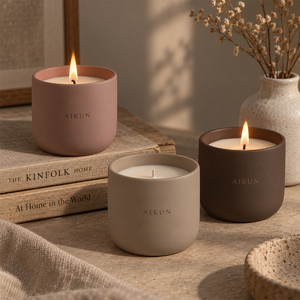 Aikun Three Color Matte Ceramic Scented <b>Candle</b> Collection with Single <b>Wick</b> Custom Logo Packaging Size Options for Retail Brands - Product Image 1