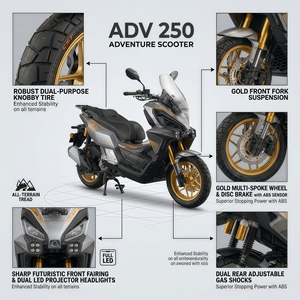 Nouveau <span class=keywords><strong>Scooter</strong></span> Maxi 250CC EURO5 EEC à Refroidissement Liquide 4 Temps, Vente Chaude 2026, avec Bosch EFI, CVT, ABS Avant et Arrière, Démarrage sans Clé, pour Adultes, Longue Autonomie, 95 km/h - Product Image 2