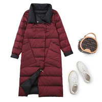 Vestes d'hiver pour femmes-Manteau épais et chaud à double face en plumes-Parka longue-Bouton-Veste légère tissée pour femmes