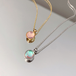 Round Aurora Necklace Moonstone Clavicle Chain Stainless Steel Everyday Wearing Simple Elegant Summer Style - Product Image 3