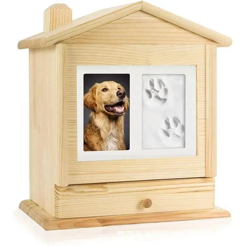 Wood Pet Urn Ashes Box Cremation Pet Ashes Keepsake Memorial Box with Photo Frame Urn for Dogs Cat Ashes Animal Customized Logo