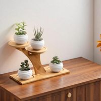 Support à plantes moderne en bambou à 3 niveaux - Étagère de fenêtre intérieure et support de table pour plantes |   Support à fleurs pour rebords de fenêtre