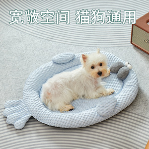 Cat <b>Bed</b> Round Light Blue Breathable Polyester Fiber Pet Sleeping <b>Pad</b> Four Seasons Use - Product Image 2