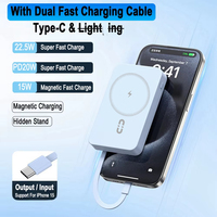 Chargeur sans fil magnétique portable 15W avec câbles intégrés OEM, batterie externe multifonctionnelle, charge rapide, power bank 10000mAh