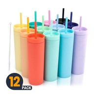 Vente en gros chaude 16oz tasses colorées tasses réutilisables en acrylique avec couvercles et pailles gobelets en plastique mat à double paroi en vrac