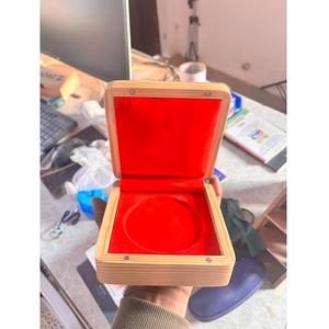 Wooden Presentation <b>Box</b> With Red Velvet Lined Circular Inlay For Elegant Storage And Display Of Jewelry <b>Keepsakes</b> Coins - Product Image 2