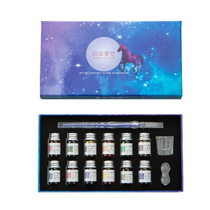 Ensemble d'encre de stylo d'immersion en verre adapté aux débutants stylos de <span class=keywords><strong>calligraphie</strong></span> en cristal arc-en-ciel <span class=keywords><strong>matériel</strong></span> en métal stylo plume rechargeable bouteille d'écriture - Product Image 2