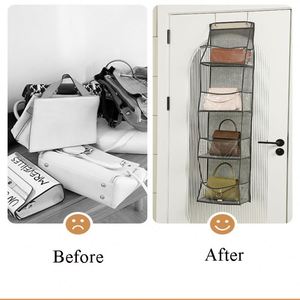 Door Hanging Organizer With 4&6-<b>Shelf</b> <b>Wall</b> <b>Mount</b> Fabric Cloth Storage for Handbags & Sundries Clear Pockets for Living Room Use - Product Image 6