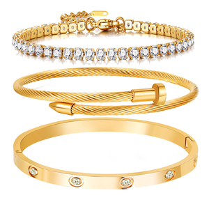 Bộ lắc tay 4 món mạ vàng 18K bằng thép không gỉ 316L, kiểu dáng thời trang zircon, thương hiệu Love Five Clover, dành cho nữ - Product Image 3