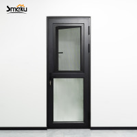 Puerta Batiente de Vidrio con Marco Delgado de Aluminio Negro, Precio de Fábrica al por Mayor, para Construcción Residencial