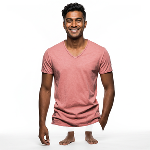 T-shirt à col en V pour homme de qualité supérieure, 100% coton, design tendance, coupe ajustée, manches courtes, motif uni, tricoté - Product Image 1