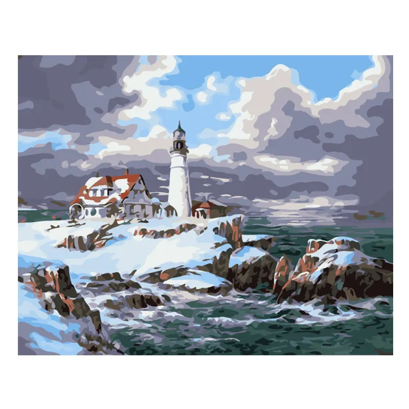 Oil Painting A house On An Island Near The Sea Paint By Numbers Picture Canvas Art Wall Art Decorative Painting On Canvas