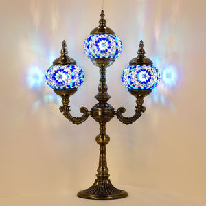 Lampe de table marocaine <span class=keywords><strong>Marrakech</strong></span>, faite à la main, 3 globes, mosaïque turque en verre, lampe de bureau ottomane en mosaïque - Product Image 4