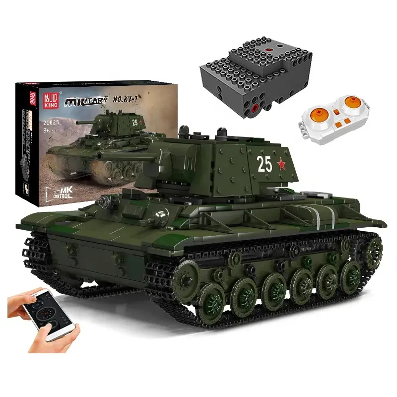 Mould King 20025 Military Remote Control World War II Russia KV-1 Heavy Tank DIY Plastic Tank Model Building Blocks Brick Toys