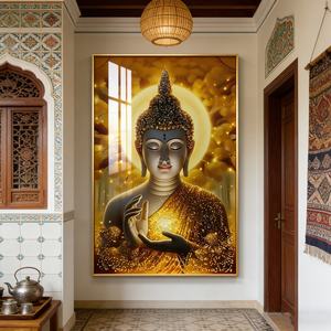 Venta al por Mayor de Fábrica, Estatua de Buda Dorada Islámica Personalizada para Sala de Estar, Impresión HD, Pintura en Porcelana de Cristal, Decoración del Hogar con LED - Product Image 1