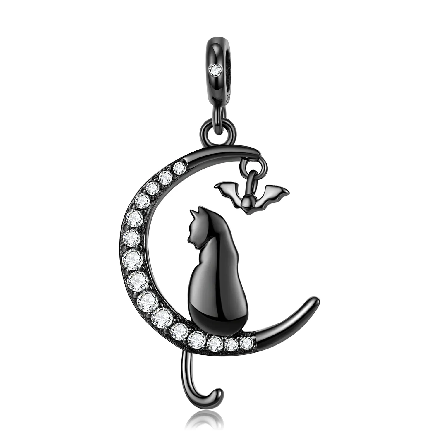 Pendentif collier chat et chauve-souris lune avec zircon clair authentique en argent sterling 925 pour Amazon femmes collier bijoux en gros