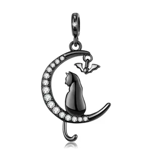 Moon Cat And Bat Necklace Pendant With Clear Zirconia Authentic 925 Sterling Silver For Amazon Women Necklace Jewelry Wholesale