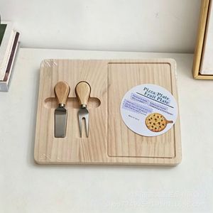 Plato de pizza de madera de pino con cuchillo, bandeja redonda de 30 cm para servir frutas, queso, postres, uso en exteriores - Product Image 4