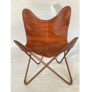 Fauteuil papillon en cuir véritable avec structure métallique robuste et design ergonomique confortable pour salon et espace détente moderne - Product Image 1