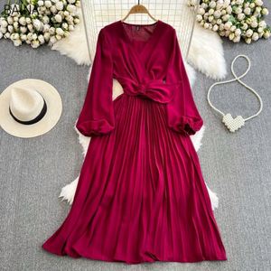 Nuevos Vestidos Elegantes Plisados Retro con Mangas Largas Tipo Linterna, Cintura Alta, Corte en A, Estilo Celebridad, Ropa Versátil para Mujer - Product Image 3
