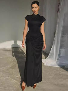 Spring New Fashion Temperament Regular Fit Vintage Sweet Solid High Waist <b>Pleated</b> Lace-up Short Sleeve Ladies Elegant Evening - Product Image 3