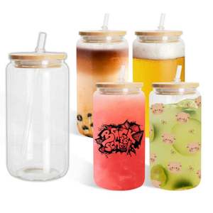 Vaso de Vidrio Transparente Esmerilado con Forma de Lata de Refresco para Sublimación, con Tapa y Pajita, en Tamaños de 12oz, 16oz y 25oz, Disponible para Envío Inmediato (RTS) - Product Image 2