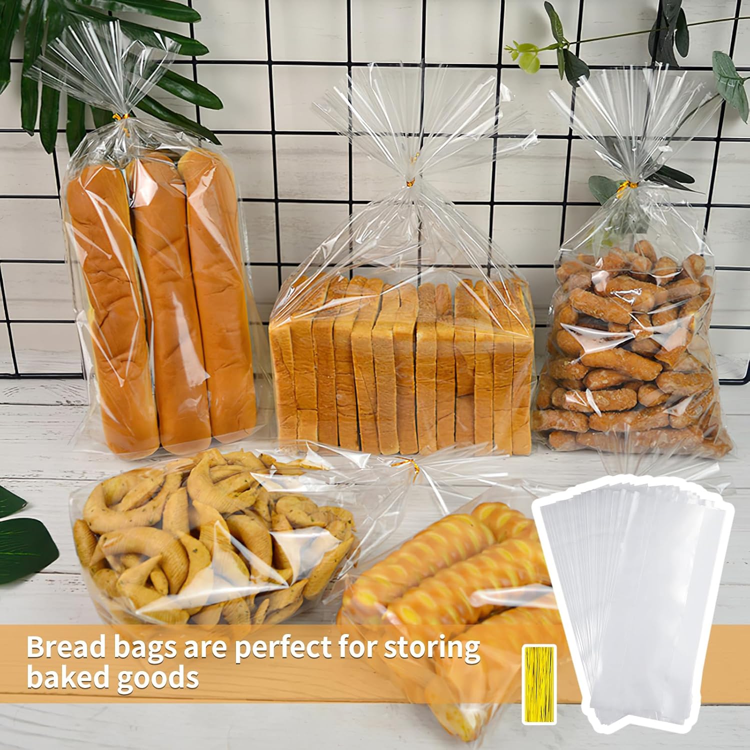 Bolsas De Pan Con Corbatas, Reutilizables, 200 Bolsas Transparentes Y