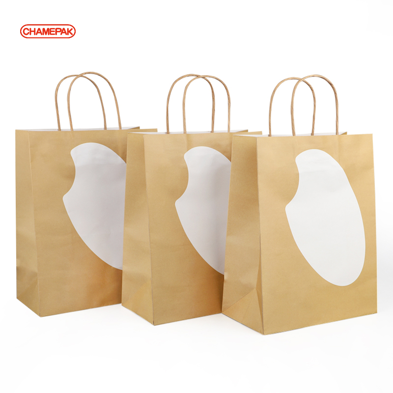 Custom Personalized Eco-Friendly Recyclable Craft Paper Bag Brown Kraft Paper Restaurant Takeaway Delivery Food Packaging