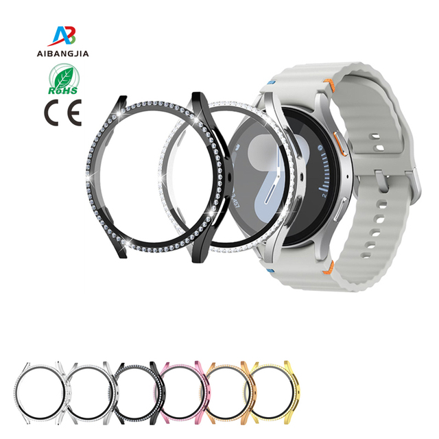 Tempered Glass Protective Film Diamond PC Screen Protector Smart Watch Cover for Samsung Galaxy Watch 7 6 5 4 FE Case