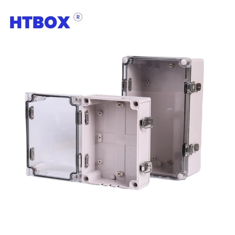 HTBOX OEM Outdoor IP66 ABS Electrical Boxes Plastic Waterproof With Stainless Steel Metal Buckle Junction Box